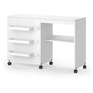 Vicco Nähtisch Carmen Weiß 118 x cm mit 3 Regalen, - Weiß