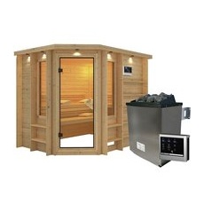 KARIBU Sauna »Mitau«, inkl. 9 kW Saunaofen mit externer Steuerung, für 4 Personen - beige