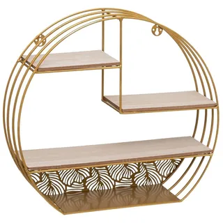 Wellhome Wandregal rund Holz Metall Gold