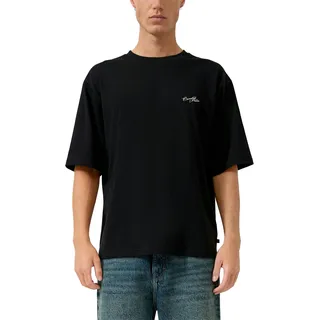 T-Shirt QS, Herren, Gr. L, schwarz, Jersey, Obermaterial: 100% Baumwolle, bedruckt, relaxed fit normal, Rundhals, Shirts T-Shirt, Sommershirt mit Rücken-Print