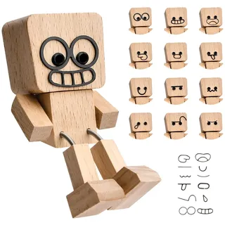 Schüttelnde Holzmann-Figur, Schüttelmann die mit 12 Ausdrücke schwankt, Auto-Armaturenbrett-Ornament, Schüttelmann Holz Wackelfigur Auto, Wackelnde Holzfiguren Armaturenbrett-Decor, Auto-Innenzubehör