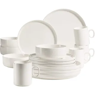 MÄSER 931617 Serie Finaro Geschirr Set für 4 Personen in Gastronomie-Qualität, skandinavisches Design, 16-teiliges Kombiservice, Weiß, Durable Porzellan