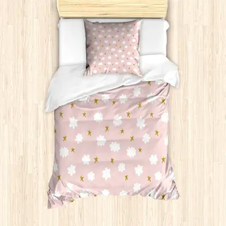 ABAKUHAUS Baby Mantele, Sterne und Wolken Muster, Milbensicher Allergiker geeignet mit Kissenbezügen, 135 cm x 200 cm - 80 x 80 cm, Blush Sepia Weiß - Weiß