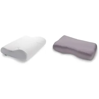 TEMPUR Kissen Set mit Füllung und Bezug, Original Kopfkissen Größe Junior mit Jersey-Kissenbezug (schiefergrau)
