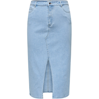 Jeansrock ONLY CARMAKOMA "CARSIRI FRONT SLIT SKIRT DNM GUA NOOS", Damen, Gr. 48, blau (light blau denim), Denim/Jeans, Obermaterial: 74% Baumwolle, 25% Polyester, 1% Elasthan, unifarben, wadenlang, Röcke Jeansrock