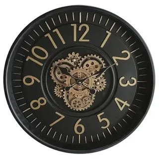 VoltShine Glatte Wanduhr in elegantem Gold und Schwarz, mit den Maßen 46 x 46 x 8 cm. Das raffinierte Design und die beweglichen Zahnräder werten jeden Raum auf.