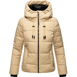 Marikoo Damen Winterjacke Steppjacke Vegan Übergangsjacke gesteppt Jacke mit hohem Kragen und Kapuze mit Kordelzug Shimoaa XVI Beige Gr: 44 - XXL - Beige
