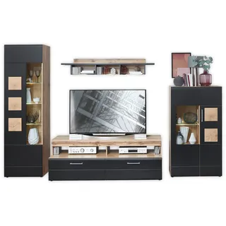 Innostyle Stella Trading SONATE Wohnwand Komplett-Set in Eiche Altholz Optik, Schwarz - Moderne Schrankwand mit LED-Beleuchtung für Ihr Wohnzimmer - 340 x 208 x 52 cm (B/H/T)