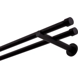 Gardinenstange Schwarz Matt stabile Vorhangstange 19 mm mit Endstück Kappe einfache Montage, Montageort: Wand, 2-läufig, 120 cm - Schwarz
