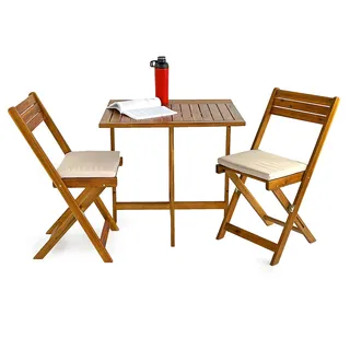 brigros Estosa Set aus Tisch und Stühlen, Akazienholz, zusammenklappbar und tragbar, leicht zusammenklappbar für den Transport und Verwendung im Garten, Gartenarbeit, Camping (Akazie, Melzo 2 Stühle)