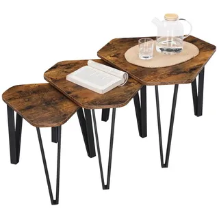 VASAGLE Nachttisch 3er Set Braun-Schwarz