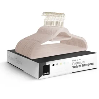 KEPLIN – Samt-Kleiderbügel, 30er-Pack – rutschfeste Kleiderbügel mit Krawattenhalter und 360°-Haken – Langlebig und robust, platzsparende Garderobenorganizer für Anzüge, Jacken und Kleidung – (rosa)