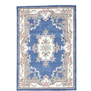 THEKO Ming Gr. 1, blau, B:60cm H:14mm L:90cm, Kunstfaser, Teppiche, Teppich, handgefertigt, Pastell-Farben, florales Design, Wohnzimmer