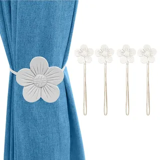 Lewondr Vintage Magnetischer Vorhang Raffhalter, 2 Paar Harz Blume Vorhangschnalle mit starkem dauerhaftem Magneten für Dekoration Zuhause Cafe Büro - Weiß