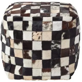 Homescapes Patchwork-Hocker Fell kariert, 35/35/35 cm , Braun , Leder , Patchwork , Quadratisch , 35x35x35 cm , Wohnzimmer, Sessel, Hocker & Hockerbänke, Sitzwürfel