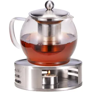 Bambelaa! Teekanne mit Stövchen Siebeinsatz Glas Set Tee Glaskanne Teebereiter Kaffeekanne Teesieb Kanne Teewärmer ca.1,2 Liter