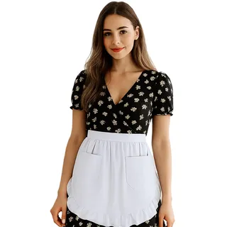 aspire Weiß Halbschürze mit Rüschen Damen Schürze Vintage Kellnerschürze für Maid Cosplay