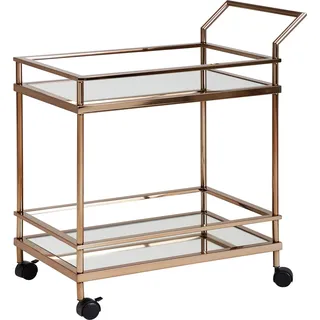 Servierwagen Dunkles Gold 2 Ebenen Glasplatte Rollen Bremsen - Gold