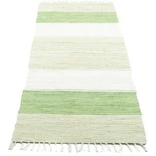 THEKO Teppich THEKO "Stripe Cotton, handgewebt" Gr. 12, grün, B:70cm H:5mm L:250cm, Baumwolle, Teppiche, Teppich, Flachgewebe, gestreift, reine Baumwolle, mit Fransen, auch als Läufer