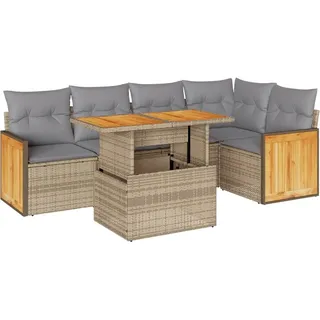 vidaXL 6-tlg. Garten-Sofagarnitur mit Kissen Beige Poly Rattan Akazie - Beige