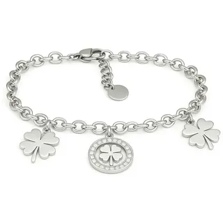 SAGA GIOIELLI® Damen-Armband Stern Herz Kleeblatt Baum des Lebens Glücksbringer Stahl, 20.0 centimeters, Edelstahl