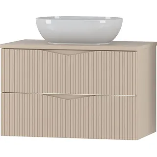 Badezimmer Waschtisch mit 80 cm Breite in beige mit gerillter Front, 2 Schubladen - CALURI-140 - Beige