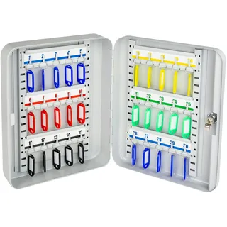 HMF 13030-07 Schlüsselkasten abschließbar, 30 Haken, 30 x 24 x 7,5 cm, Lichtgrau