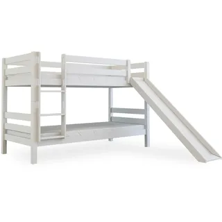 Bubema Malu – Kinder Etagenbett/Hochbett, Buche massiv, mit oder ohne Rutsche, natur oder weiß - Mit Rutsche/Weiß lackiert
