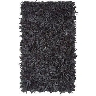 Homescapes Shaggy-Teppich Dallas 120/180 cm , Schwarz , Leder , Rechteckig , 120x180 cm , Teppiche und Böden, Teppiche, Hochflorteppiche & Shaggys