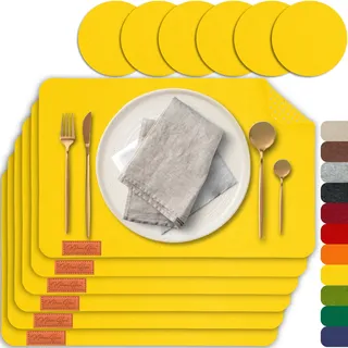 MAHEWA 6er Set Premium Tischset Platzset aus Filz rutschfest Ab-waschbar und Waschmaschinenfest Eckige Platzdeckchen Teller-Untersetzer Filzset Tisch-Matten Platz-Matten (Gelb, 6er Set)