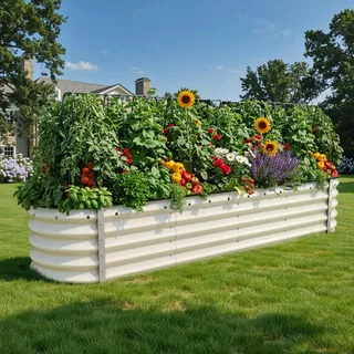 DWVO Outdoor Hochbeet Metall,240x61x43cm Hochbeete-Kit aus Verdicktem Zink-Aluminium-Magnesium-Edelstahl-Metall Hochbeete für Garten mit Sicherheitsgummi für Gemüse, Blumen und Früchte (Weiß)
