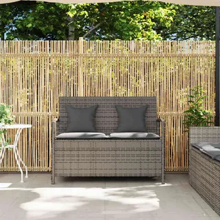 vidaXL Gartenbank mit Stauraum und Kissen Grau Poly Rattan - Grau