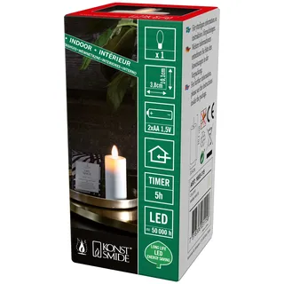 Konstsmide LED Kerze mit 3D Flamme cremeweiß, 5H Timer, 1 warm weiße Diode, batteriebetrieben, Innen, Batterie: 2 x AA 1, 5V (exkl.) - 1603-115