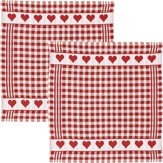 Kracht Frottier-Geschirrtuch 2er-Pack Baumwolle Karo/Herz rot Größe 50x50 cm