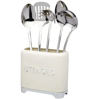 KitchenCraft Lovello Küchenutensilienhalter aus Metall, Aufbewahrungsbehälter, Aufbewahrungsbox für Holzlöffel, Utensilienhalter, Besteckkorb und Koch- und Backutensilien, Cremeweiß, 20 x 10 x 16 cm