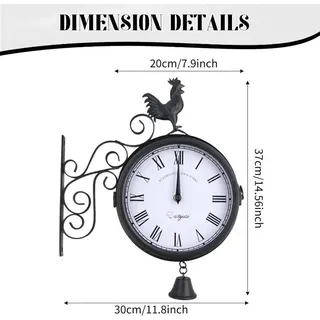 Gartenuhr - Vintage-Wanduhr - Doppelseitig - Bahnhofsuhr - Für den Außenbereich - Batteriebetrieben - Schwarz