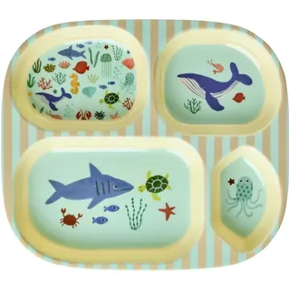 Rice Melamin Kinderteller mit 4er Einteilung - blau - Ocean Print