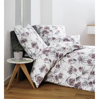 Janine Design Edelflanell-Bettwäsche-Garnitur Chinchilla S 78066 Farbe beere silber Größe 155x220+80x80 - Weiß, Rot, Grau