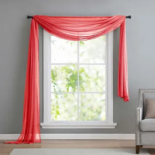 Gardinenbox Querbehang Freihanddeko aus transparentem Voile, die ideale Ergänzung zu unseren Gardinen, 140x600, Rot, 560