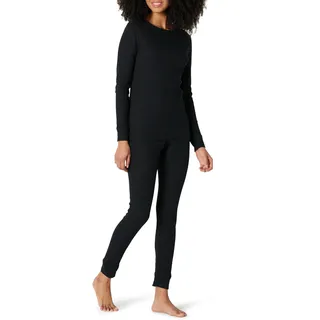 Amazon Essentials Damen Waffle-Snug-Fit-Pyjama-Set, 2-teilig Langarm, Schwarz, S