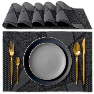 IPEA Tischsets Abwaschbar Schwarz 45 x 30 cm - 6er Set - Für Abendessen, Mittagessen, Frühstück - Hitzebeständig, rutschfest, Schmutzabweisend für Küchentisch und Wohnzimmer - Platzsets Abwischbar
