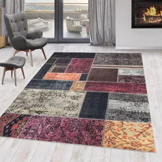 Teppich AYYILDIZ TEPPICHE "FIESTA 4302", bunt (multi), B:80cm H:6mm L:250cm, Polyester, Teppiche, Teppich, Läufer, pflegeleichter Kurflorteppich, moderne Patchwork, Optik
