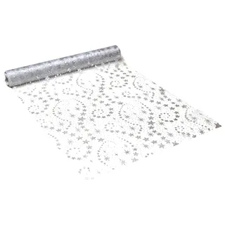 khevga 5 Meter Tischläufer Tischband Tischrolle Organza Weihnachten in Gold Silber 5 Meter x 0.36 m