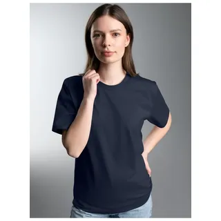 T-Shirt TRIGEMA "TRIGEMA T-Shirt DELUXE Baumwolle", Damen, Gr. XL, blau (navy), Single Jersey, 100% Baumwolle, Basic, lang, Rundhals, Shirts T-Shirt
