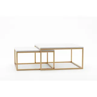 Feldmann-Wohnen Couchtisch Dual Icy Weiß / Gold (2er-Set) , Holz , Rechteckig,Rechteckig , eckig , 142x39x76 cm , Wohnzimmer, Wohnzimmertische, Couchtische