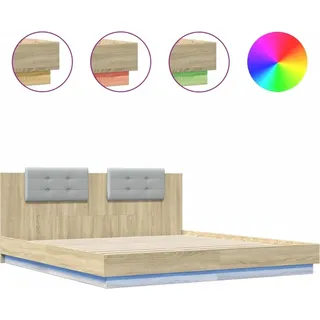 vidaXL Bettgestell mit Kopfteil & LED-Leuchten Sonoma-Eiche 180x200 cm - Braun