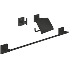 Grohe Start Cube - WC-Set 3in1 - Klebeset (Material: Glas/Metall, inkl. 2x QuickGlue A2: Klebeset für 2 Klebepunkte, verdeckte Befestigung), matt schwarz, 411242430