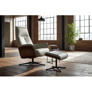 KAWOLA Relaxsessel Ferreira Leder 78 x 106 x 84 cm Grau mit Hocker