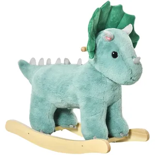 Homcom Schaukelpferd Plüsch Schaukeltier Babyschaukel Triceratops-Design Dunkelgrün , Holz , 30x54x64 cm , Spielzeug, Sonstiges Spielzeug