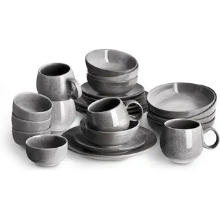 SPRINGLANE Geschirr-Set Misty Cliff 24-tlg., Steingut Tafelservice für 4 Personen - Grau